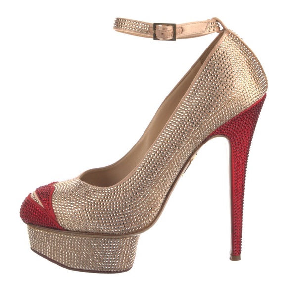 Charlotte Olympia Kiss Me Dolly Dolores Swarovski Crystal Heels Platforms 39 8 - Picture 1 of 6